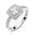 Sanctum - Cushion Geslepen Moissanite Verlovingsring Met Vintage Halo En Pavé Band