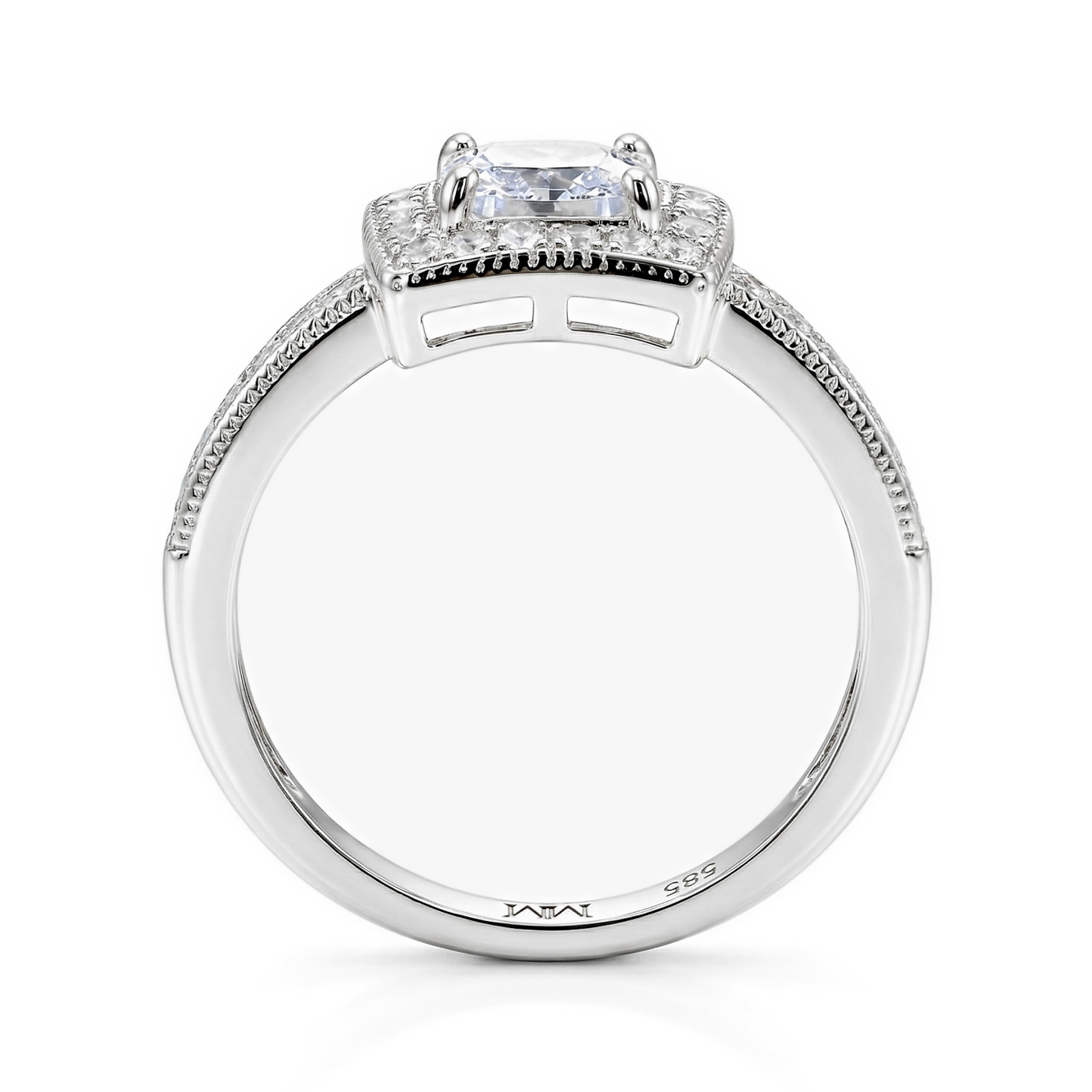 Sanctum - Cushion Geslepen Moissanite Verlovingsring Met Vintage Halo En Pavé Band