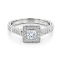 Paragone - Princess Geslepen Moissanite Halo Verlovingsring Met Textuurband