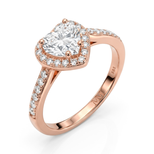 Amoria - Hart Geslepen Moissanite Verlovingsring Met Halo En Pavé Zet Zijstenen