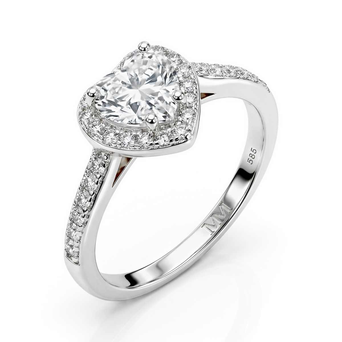 Amoria - Hart Geslepen Moissanite Verlovingsring Met Halo En Pavé Zet Zijstenen