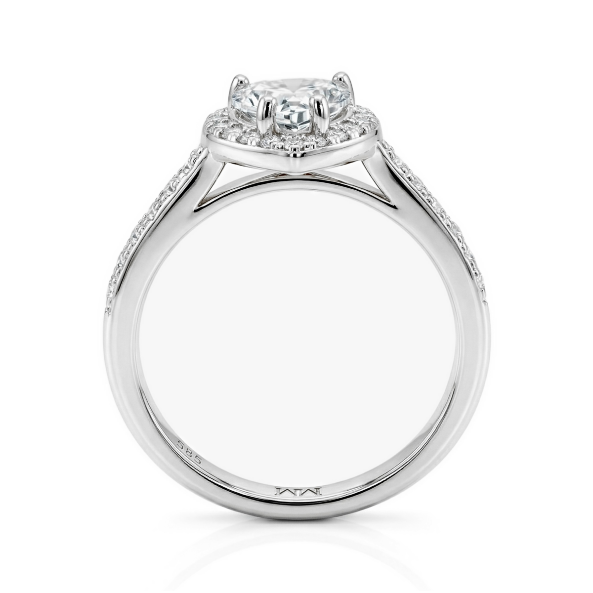 Amoria - Hart Geslepen Moissanite Verlovingsring Met Halo En Pavé Zet Zijstenen