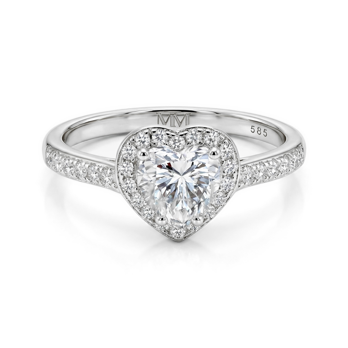 Amoria - Hart Geslepen Moissanite Verlovingsring Met Halo En Pavé Zet Zijstenen
