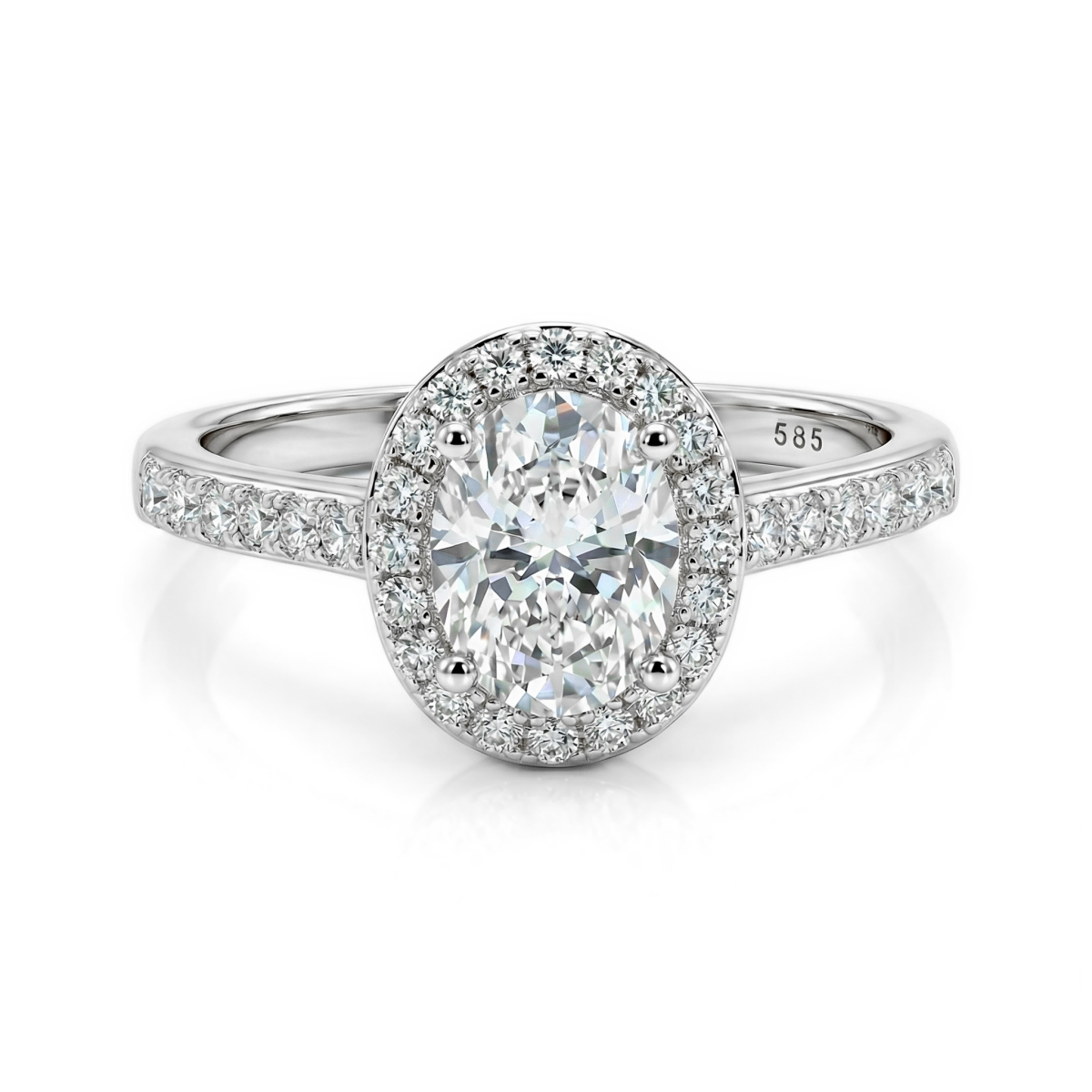 Orletta - Ovaal Moissanite Verlovingsring met Pavé Halo en Band