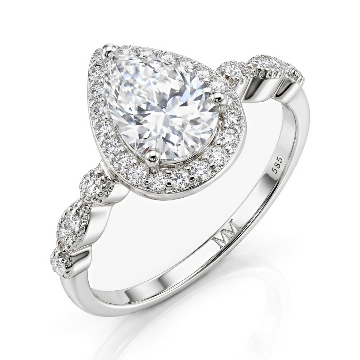 Elanore - Peer Geslepen Moissanite Verlovingsring met Gedraaide Pavé Band