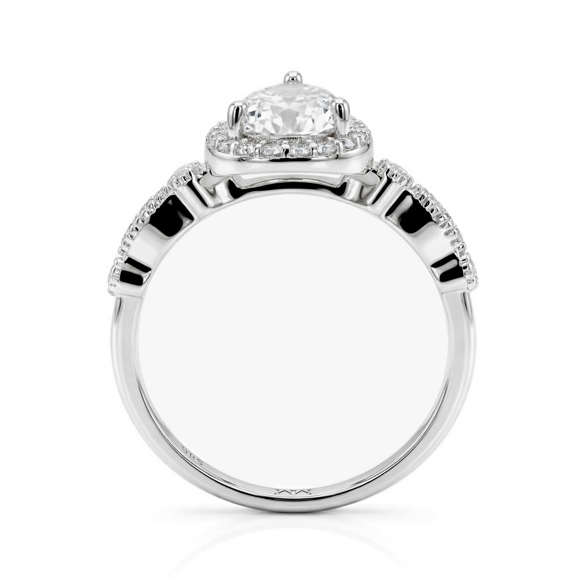 Elanore - Peer Geslepen Moissanite Verlovingsring met Gedraaide Pavé Band