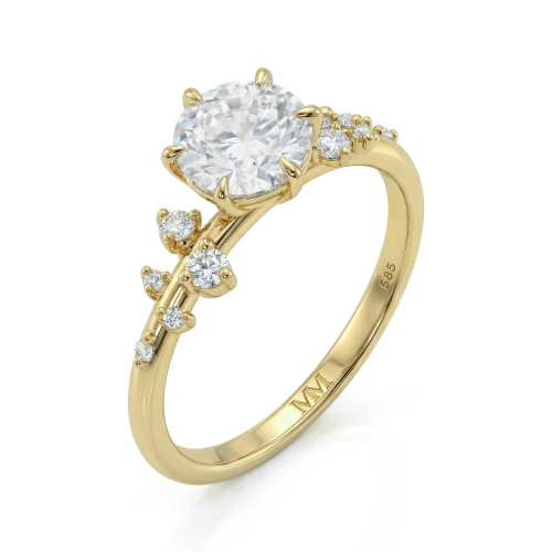 Aurora - moissanite ring met minimalistische zijstenen