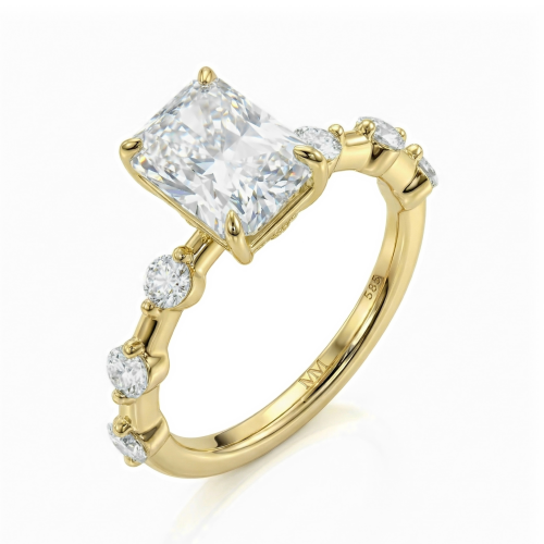 Isla - radiant moissanite ring met zijstenen