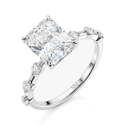 Isla - radiant moissanite ring met zijstenen