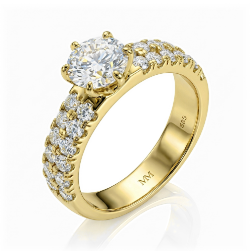 Serena - moissanite ring met dubbele pavé zijstenen