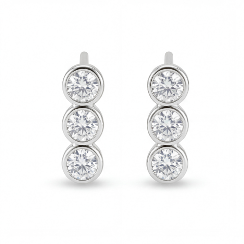 Tri-Bezel - Moissanite Oorknopjes in Kastzetting