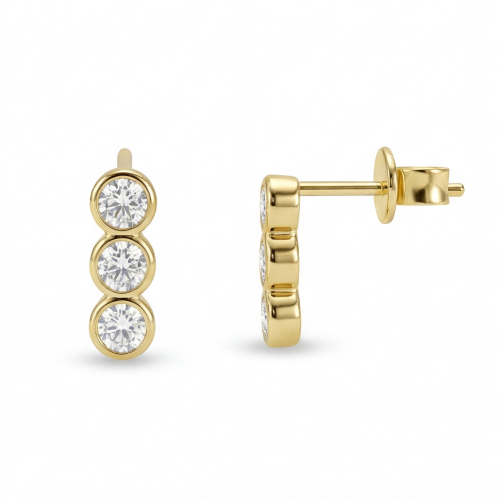 Tri-Bezel - moissanite oorknopjes in een kastzetting