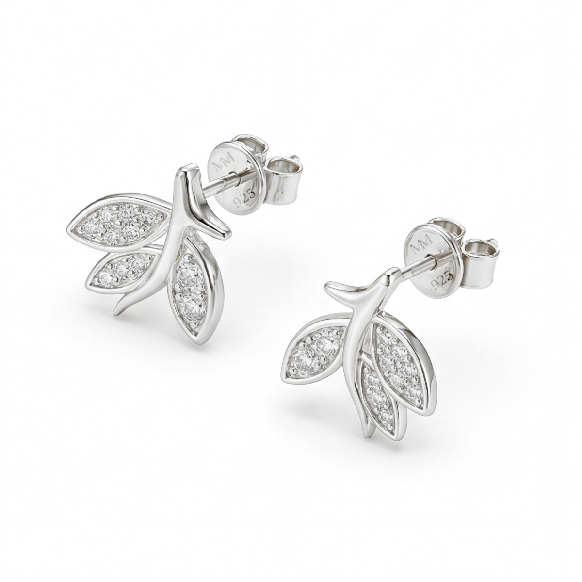 Pavé Bladeren - Moissanite Oorbellen