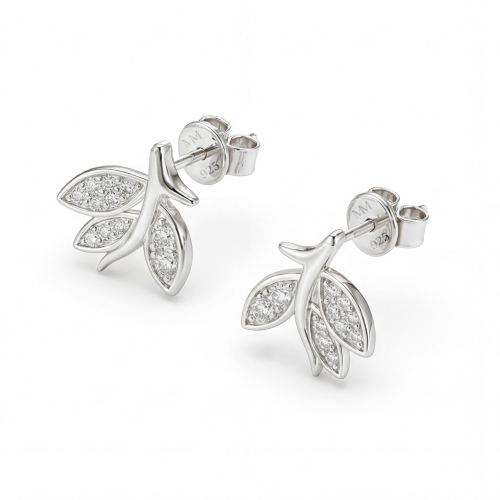 Pavé Leaves - Moissanite Oorknopjes