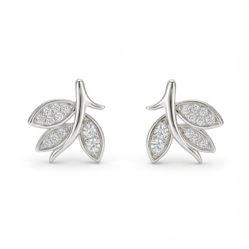 Pavé Leaves - Moissanite Oorknopjes