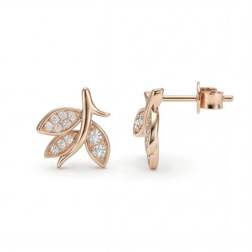 Pavé Leaves - moissanite oorknopjes