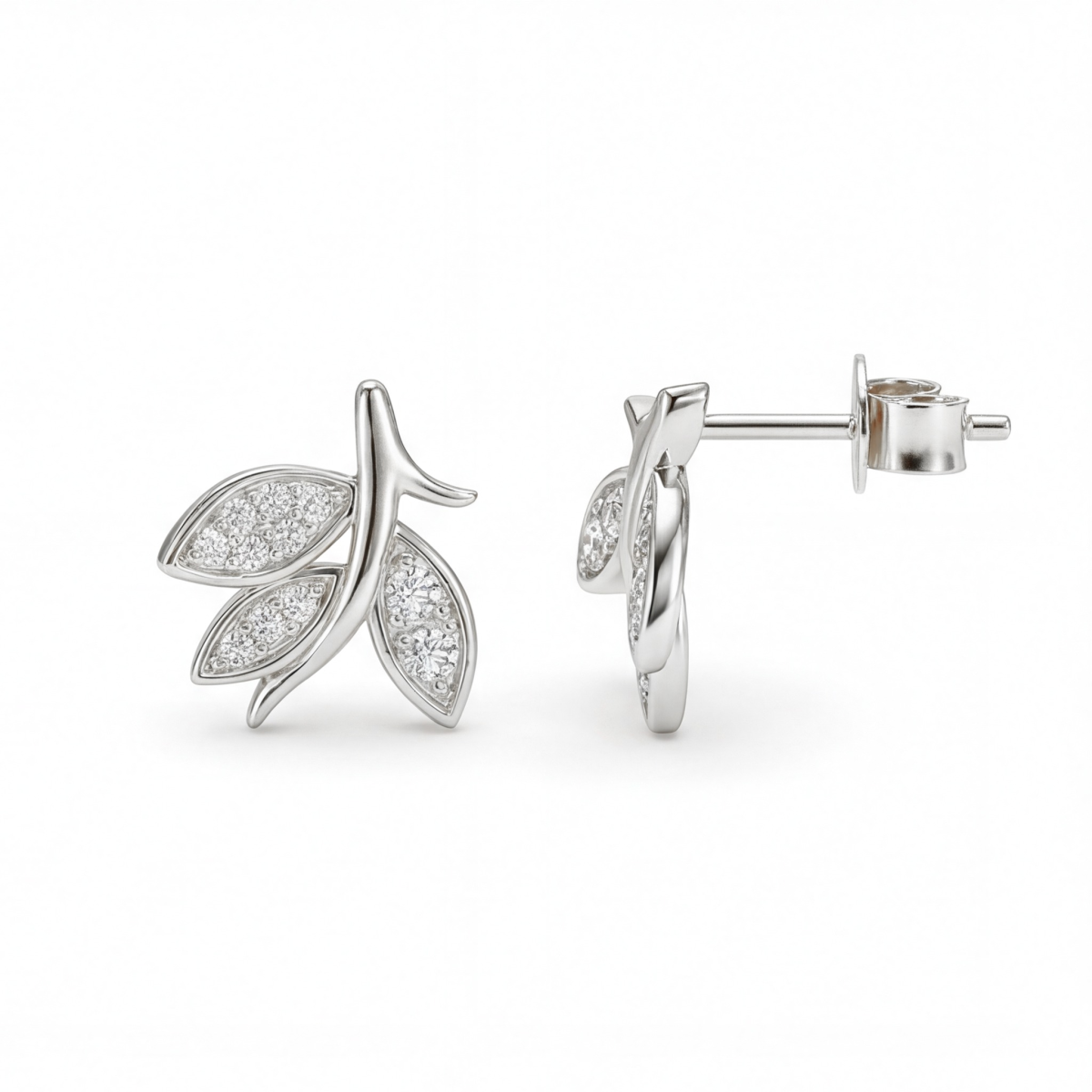 Pavé Bladeren - Moissanite Oorbellen