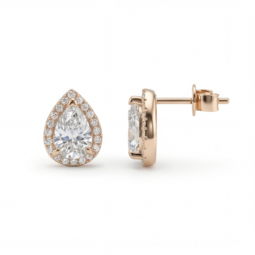 Halo Pears - peervormige moissanite oorknopjes met halo