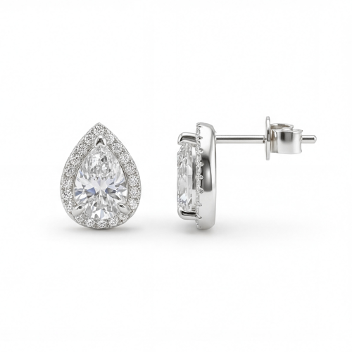 Halo Pears - Peer Moissanite Oorknopjes in Halo Zetting