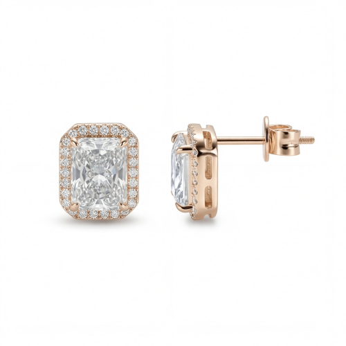 Aura - radiant moissanite oorknopjes met halo