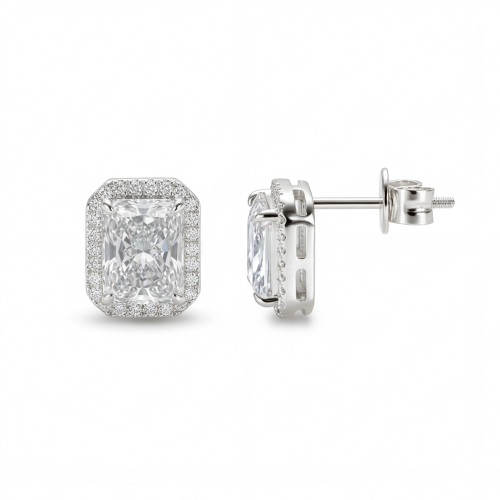 Aura - Radiant Moissanite Oorknopjes in Halo Zetting
