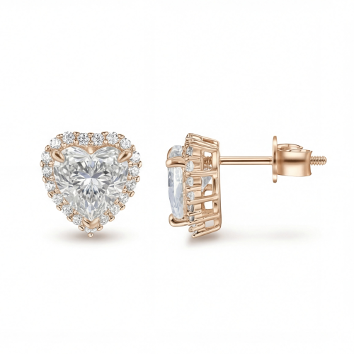 Belleza - hartvormige moissanite oorbellen met halo