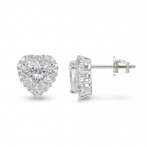 Belleza - hartvormige moissanite oorbellen met halo