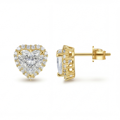 Belleza - hartvormige moissanite oorbellen met halo