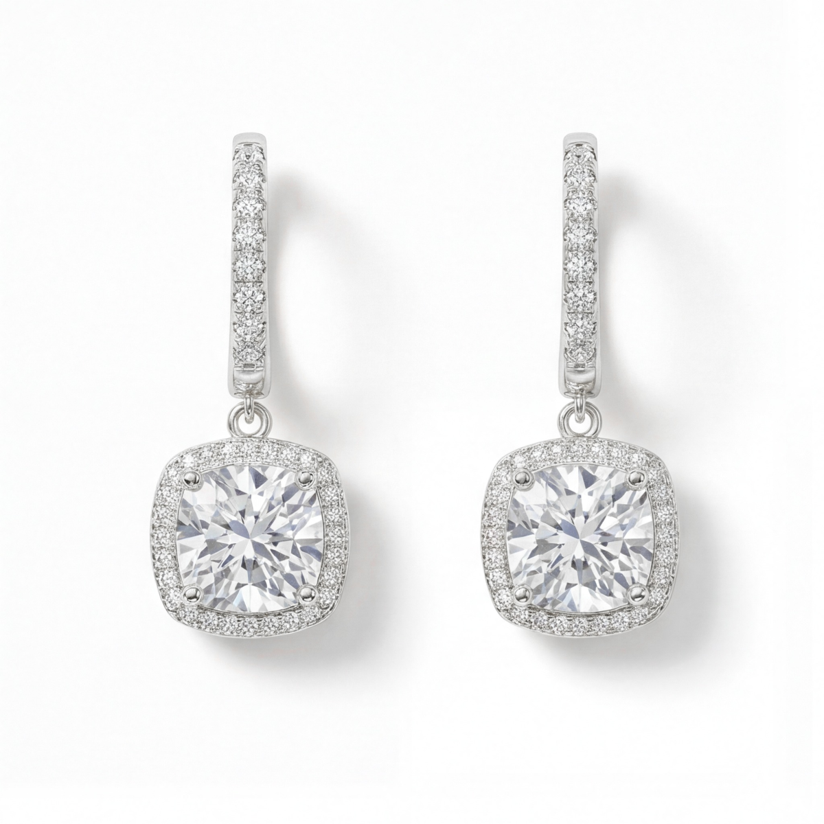 Cushion Drops - Halo & Huggie Moissanite Oorhangers