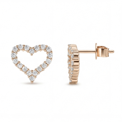 Corazon - moissanite oorknopjes in een hartvormige pavézetting