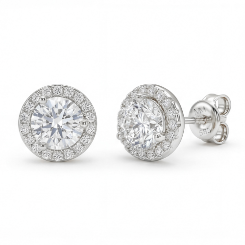 Orbis - moissanite oorknopjes met halo
