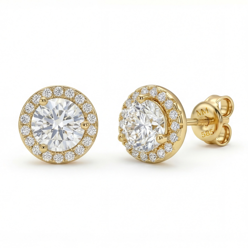 Orbis - moissanite oorknopjes met halo
