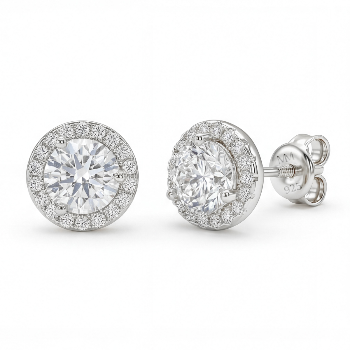 Orbis - Moissanite Stud Oorbellen in Halo Zetting