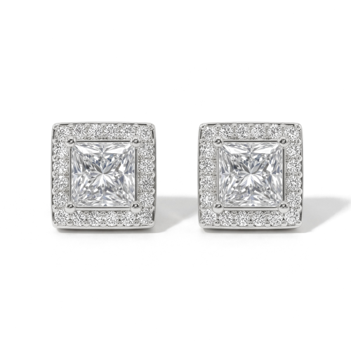 Imperia - Princess Moissanite Oorknopjes in Halo Zetting