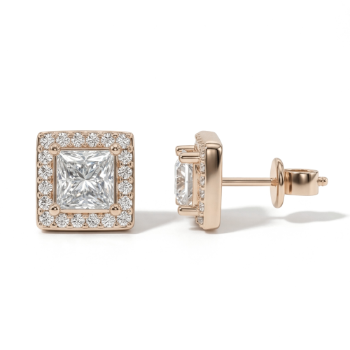 Imperia - princess cut moissanite oorknopjes met halo
