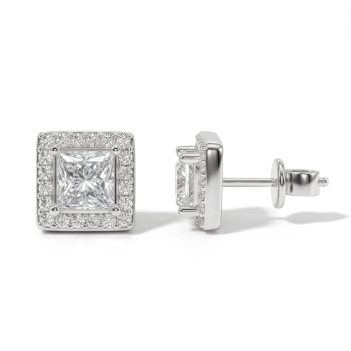 Imperia - Princess Moissanite Oorknopjes in Halo Zetting