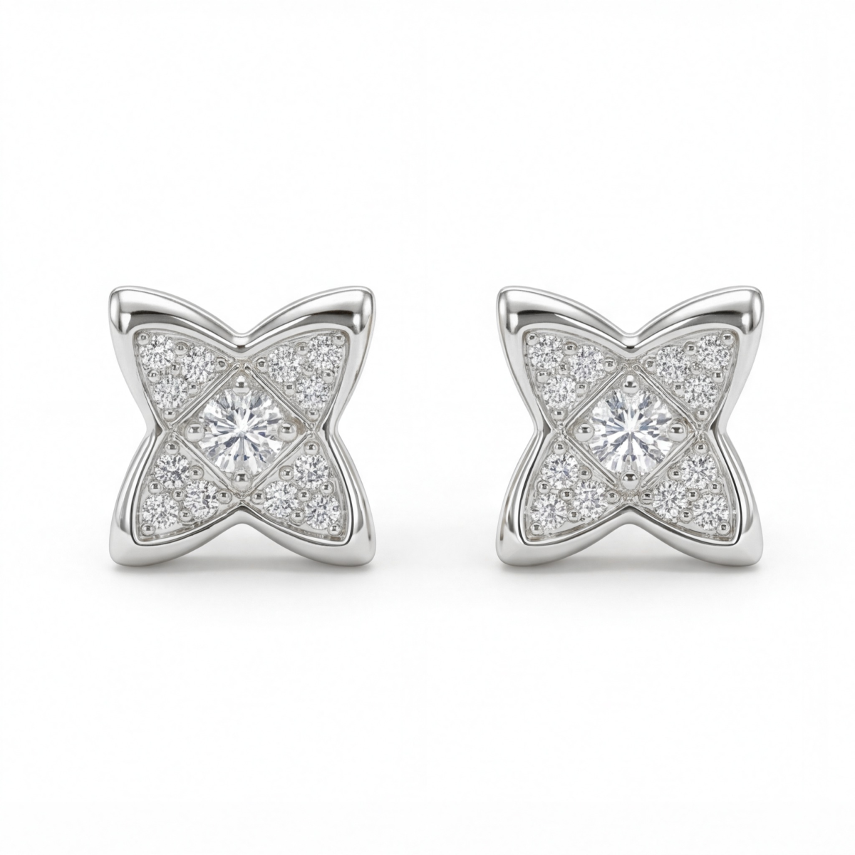 Fonkelende bloemen - Moissanite oorbellen in pavé zetting