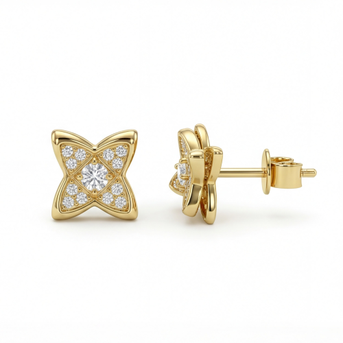 Sparkling Flowers - moissanite oorknopjes in een pavézetting