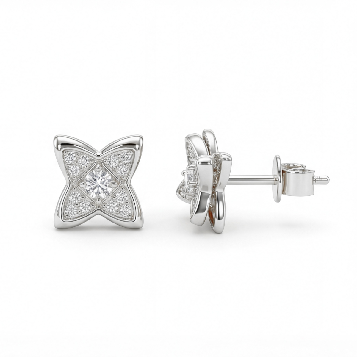 Fonkelende bloemen - Moissanite oorbellen in pavé zetting
