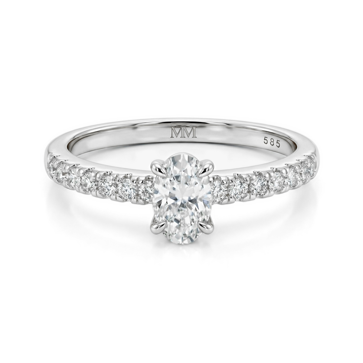 Nina Ring - Ovaal Moissanite Ring met Pavé Zijstenen