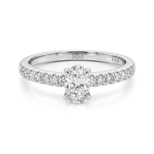 Nina - Ovaal Moissanite Ring met Pavé Zijstenen