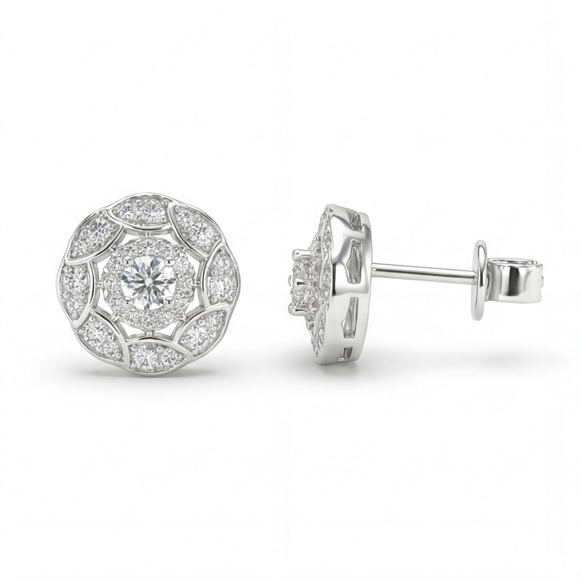 Dubbele Halo - Moissanite Stud Oorbellen in Halo Setting