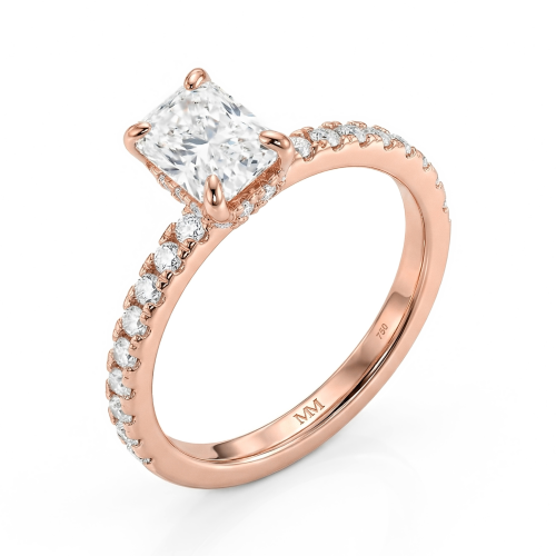 Astra - Radiant Moissanite Ring met Pavé Zijstenen & Hidden Halo