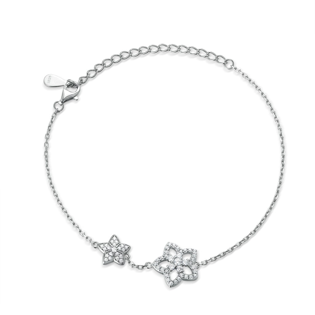 Fiorella - Verstelbare Moissanite Bloem Bedelarmband Met Pavé Zettingen