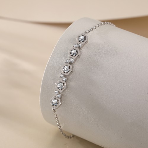Octet - Hexagonale Mandzetting Moissanite Armband Met Verstelbare Schakelketting