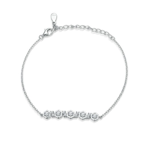 Octet - Hexagonale Mandzetting Moissanite Armband Met Verstelbare Schakelketting