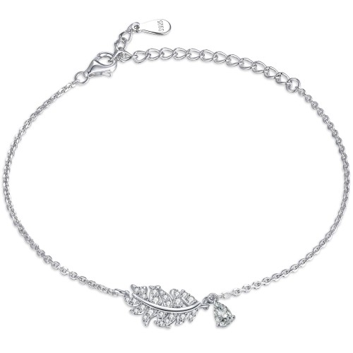 Foliana - Moissanite Bladbedelarmband Met Hangende Steendetail