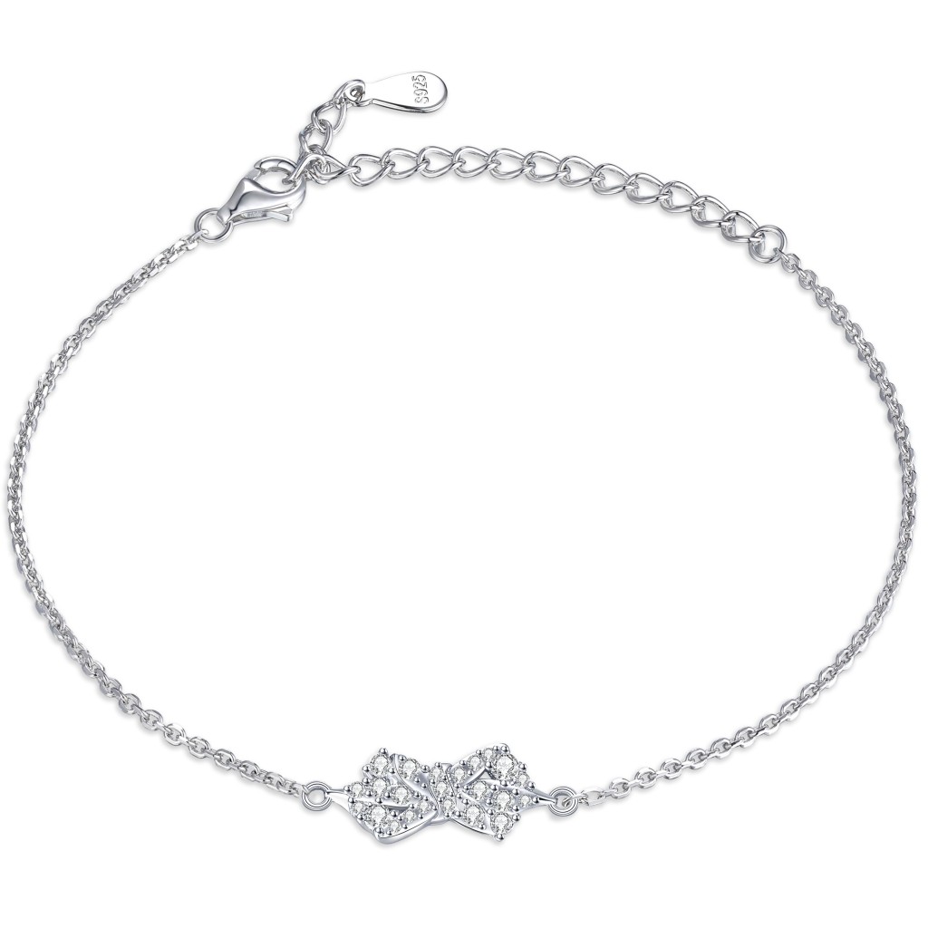 Gleamique - Moissanite Armband Met Strikmotief En Verstelbare Schakelketting