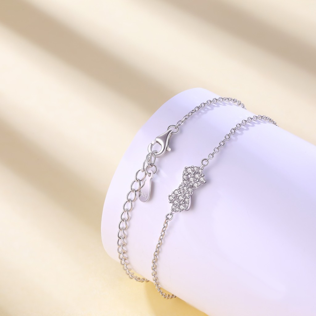 Gleamique - Moissanite Armband Met Strikmotief En Verstelbare Schakelketting