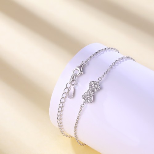 Gleamique - Moissanite Armband Met Strikmotief En Verstelbare Schakelketting